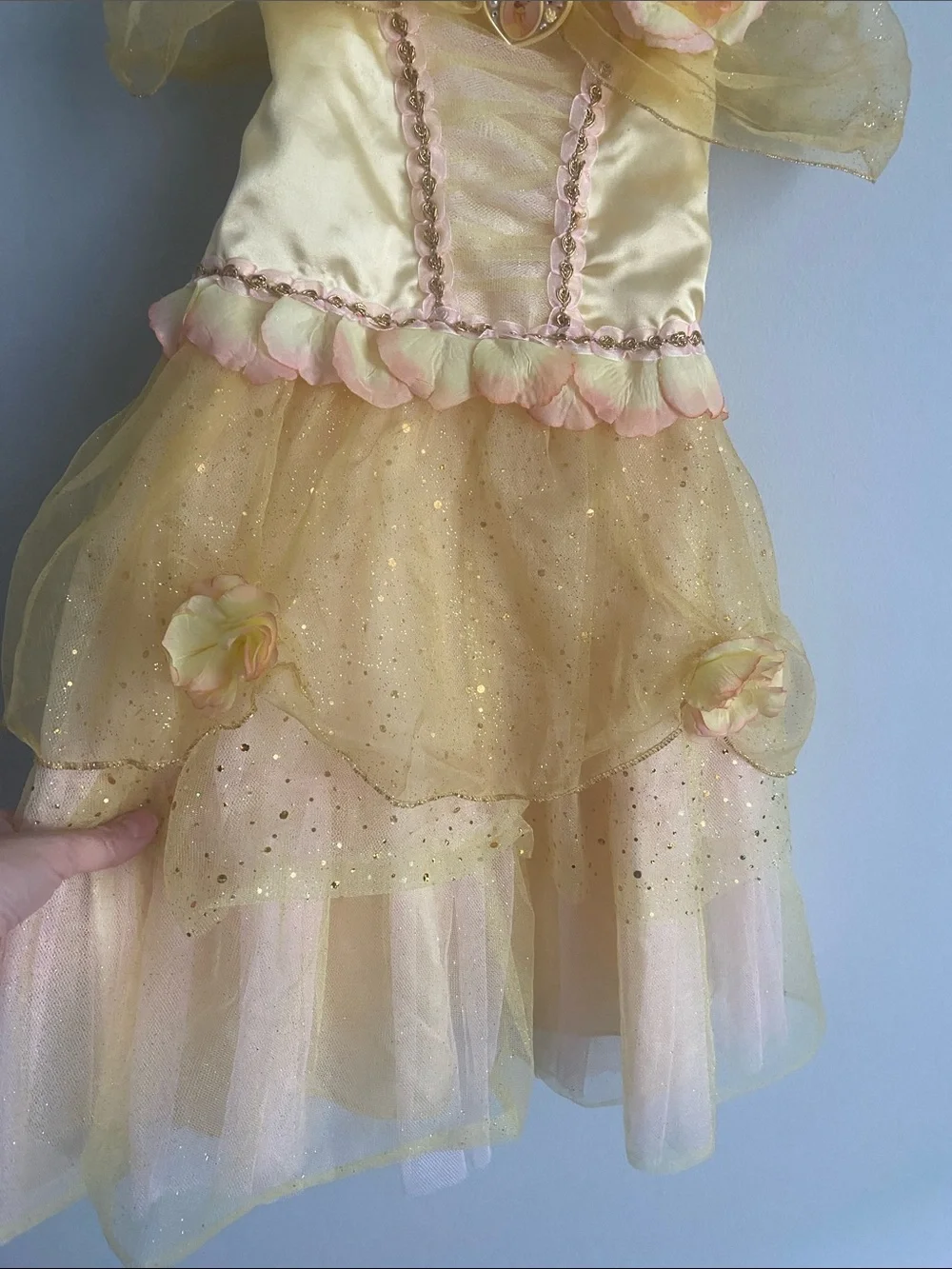 Disney Store Princess Belle dress size 4 little girl With roses Pink and yellow